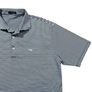 Turtleson Men's Large Performance Polo Shirt Blue Striped Burlingame Sapphire NC